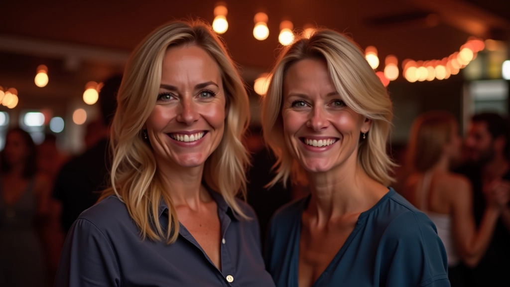 Mature adults in casual dance attire, smiling and socializing in a relaxed Dublin dance venue setting